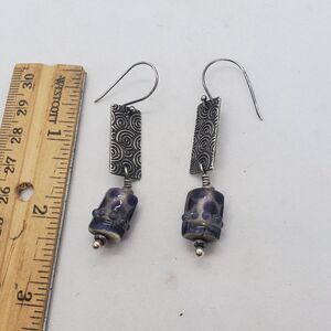 Sterling Silver and Purple Glass Dangle Earrings